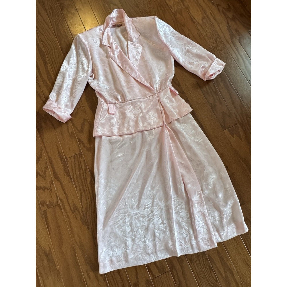 Vtg Katie MFG 80's Pink Floral Secretary Wrap Dress‎ Girl Friday Sz 10 (No Belt)